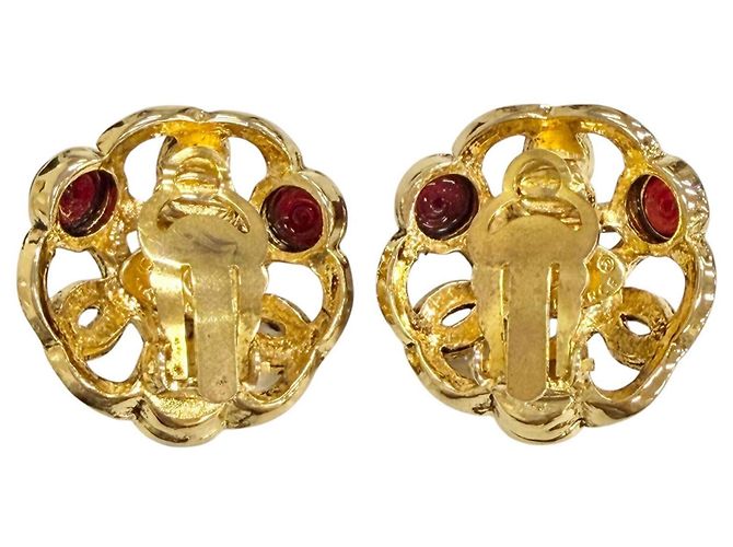 Orecchini CHANEL Vintage Gripoix Coco Mark Rosso D'oro - vista 3
