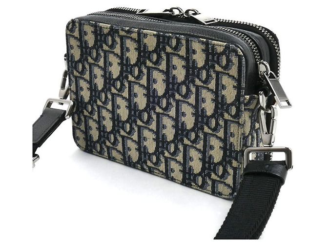 Borsa a tracolla in jacquard Oblique Christian Dior Beige Blu navy - vista 2