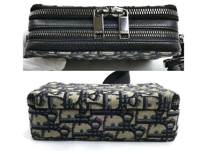 Borsa a tracolla in jacquard Oblique Christian Dior Beige Blu navy - vista 3