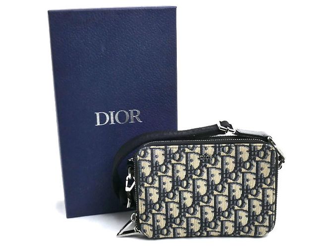 Borsa a tracolla in jacquard Oblique Christian Dior Beige Blu navy - vista 8