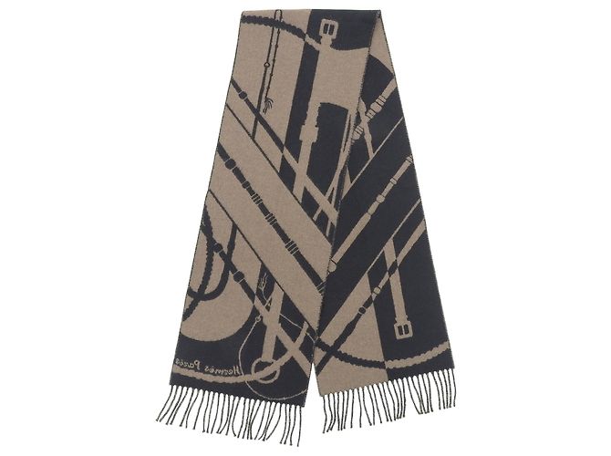 Hermès Hermes Clic Clac Cashmere Fransenstola Braun Schwarz - Ansicht 3