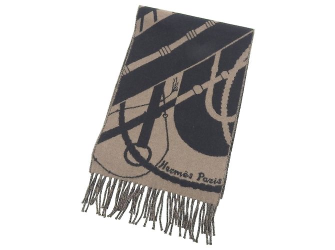 Hermès Hermes Clic Clac Cashmere Fransenstola Braun Schwarz - Ansicht 4