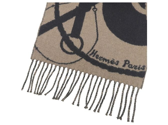 Hermès Hermes Clic Clac Cashmere Fransenstola Braun Schwarz - Ansicht 5