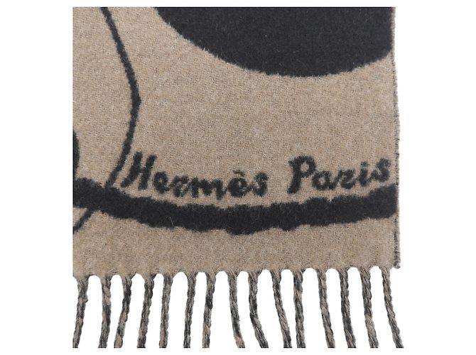 Hermès Hermes Clic Clac Cashmere Fransenstola Braun Schwarz - Ansicht 6