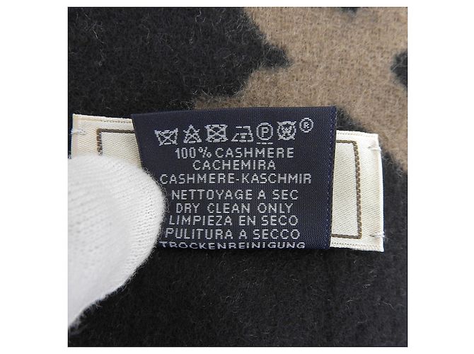 Hermès Hermes Clic Clac Cashmere Fransenstola Braun Schwarz - Ansicht 8