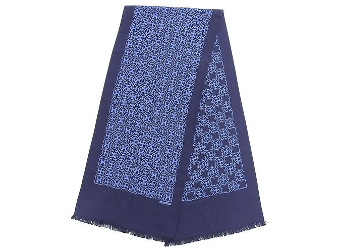 Hermès Sciarpa in cashmere e seta con motivo H Hermes e frange Blu Blu navy - vista 3