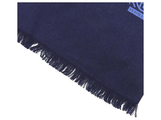 Hermès Sciarpa in cashmere e seta con motivo H Hermes e frange Blu Blu navy - vista 4