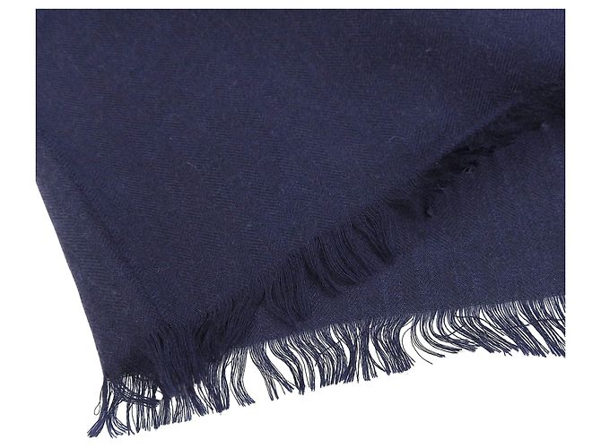 Hermès Sciarpa in cashmere e seta con motivo H Hermes e frange Blu Blu navy - vista 6