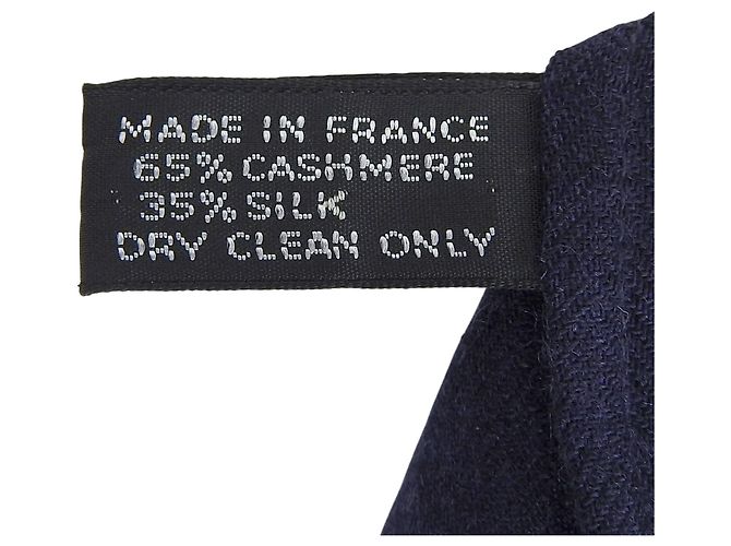 Hermès Sciarpa in cashmere e seta con motivo H Hermes e frange Blu Blu navy - vista 8