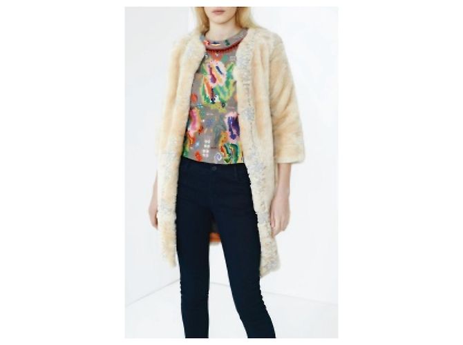 Abrigo Mango beige pelo sintético cristales - vista 2