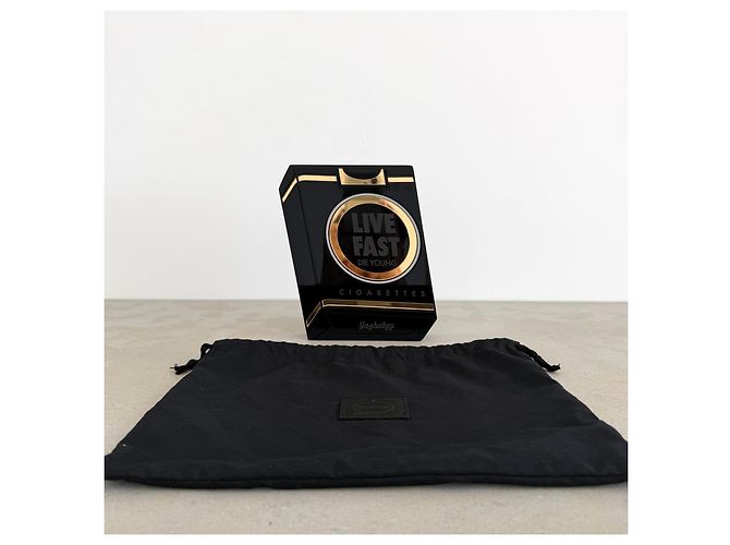 Autre Marque Yazbukey Clutch "Live Fast Die Young" Porta Sigarette Nero D'oro - vista 3