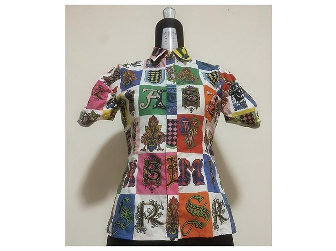 Versace Gothic Baroque Alphabet Print Baumwollhemd Mehrfarben - Ansicht 5
