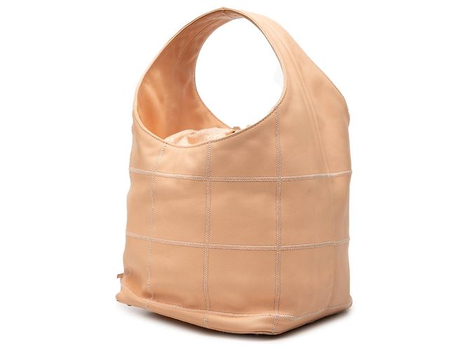 Hobo Chanel in pelle di vitello beige con cuciture a quadrato e nappa - vista 2