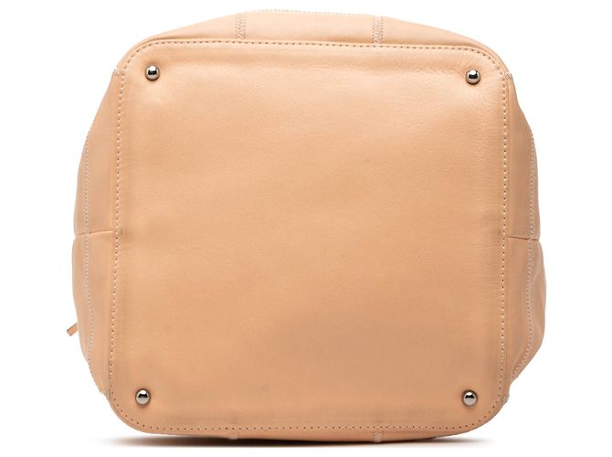 Hobo Chanel in pelle di vitello beige con cuciture a quadrato e nappa - vista 3