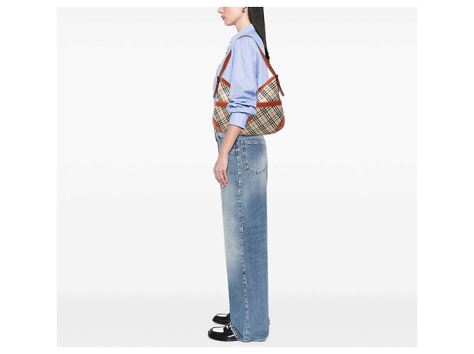 Borsa Hobo Burberry Beige Nova Check Canvas - vista 6