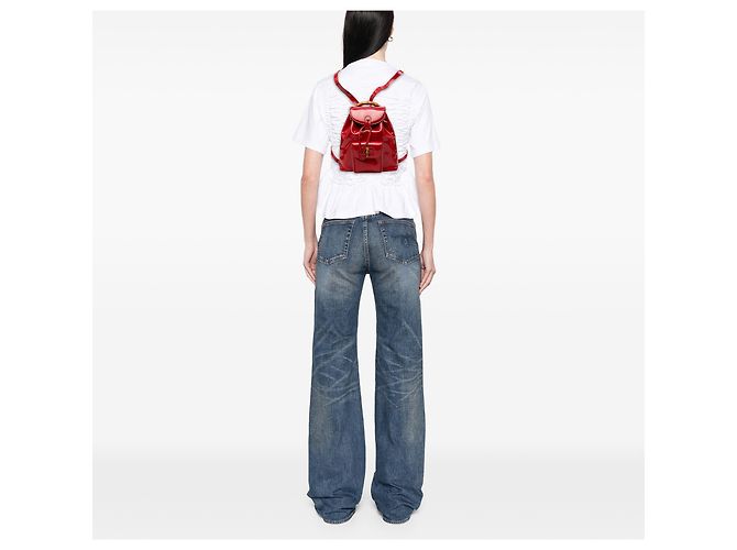 Bamboo Mochila de cordón de bambú charol rojo Gucci Roja - vista 6