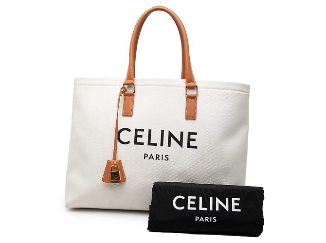 Céline Celine Brown Small Canvas Logo Print Horizontal Cabas Tote Braun Beige - Ansicht 8