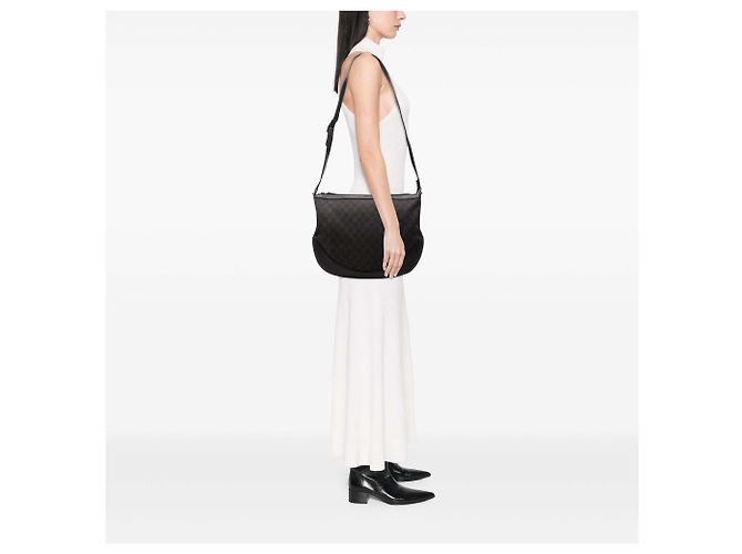 Borsa a tracolla mezza luna in denim GG nero Large di Gucci - vista 6