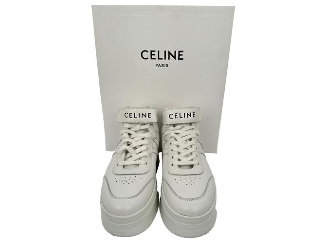 Céline Sneakers Celine con lacci e strap in velcro in pelle bianca Bianco - vista 16