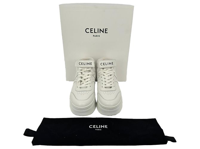 Céline Sneakers Celine con lacci e strap in velcro in pelle bianca Bianco - vista 18