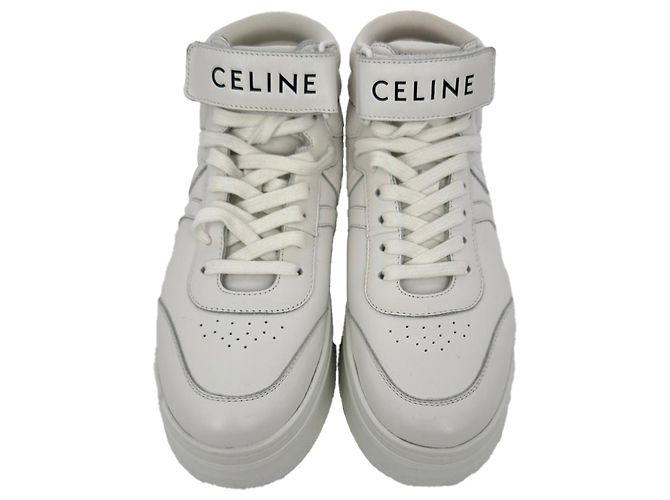 Céline Sneakers Celine con lacci e strap in velcro in pelle bianca Bianco - vista 3