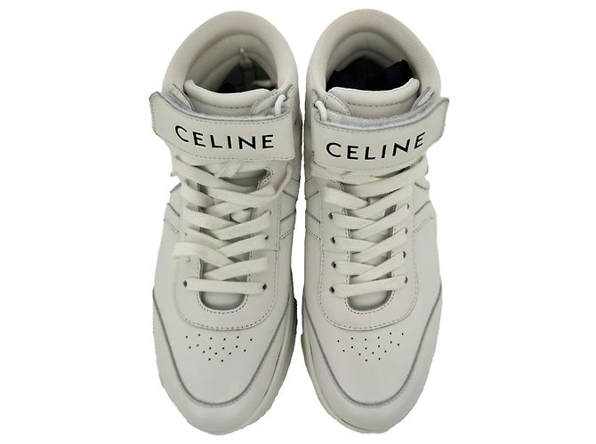 Céline Sneakers Celine con lacci e strap in velcro in pelle bianca Bianco - vista 4