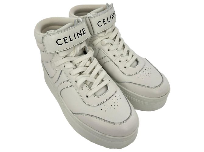 Céline Sneakers Celine con lacci e strap in velcro in pelle bianca Bianco - vista 5