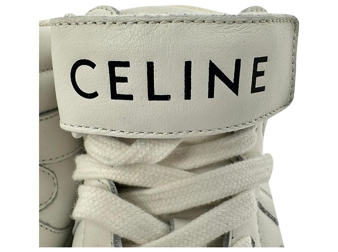 Céline Sneakers Celine con lacci e strap in velcro in pelle bianca Bianco - vista 8