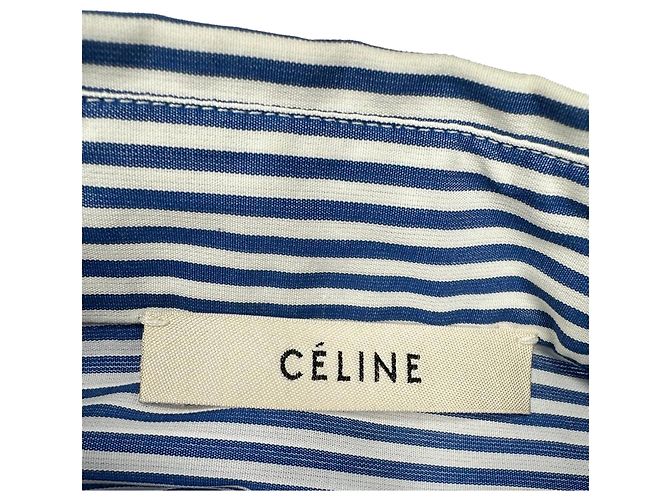 Céline Camicia a righe classica Celine in cotone blu - vista 5