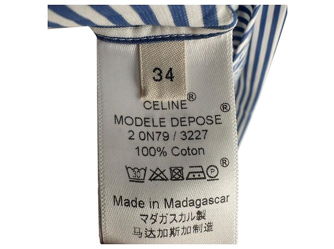 Céline Camicia a righe classica Celine in cotone blu - vista 7