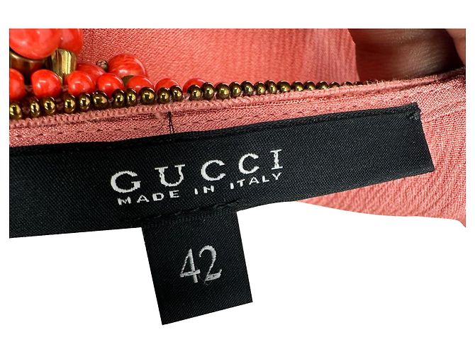 Camicetta Gucci in seta corallo con scollo perline Arancione - vista 5