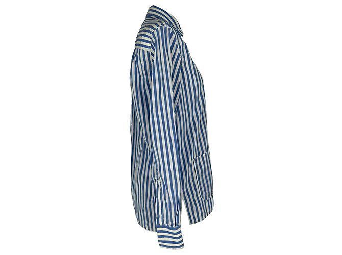 Céline Camicia Celine con bottoni a righe in cotone azzurro chiaro Blu Blu chiaro - vista 2