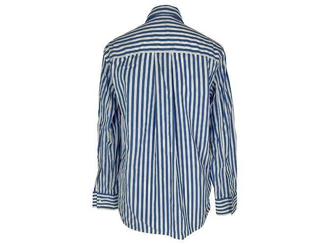 Céline Camicia Celine con bottoni a righe in cotone azzurro chiaro Blu Blu chiaro - vista 4