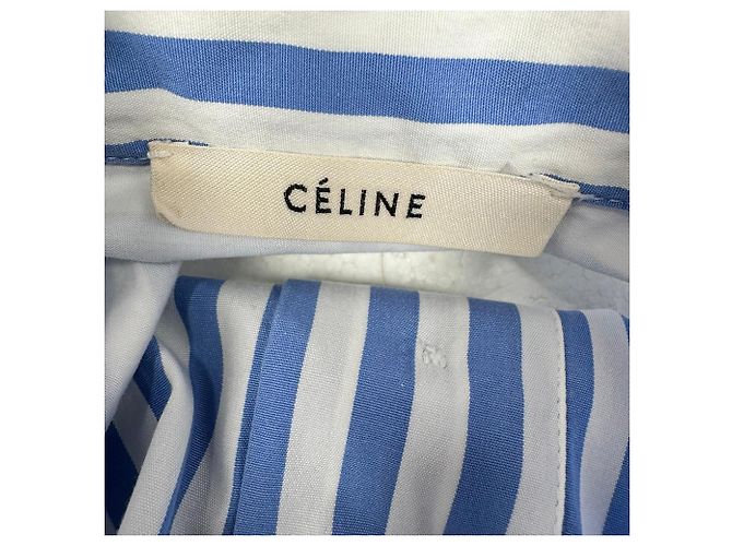 Céline Camicia Celine con bottoni a righe in cotone azzurro chiaro Blu Blu chiaro - vista 5