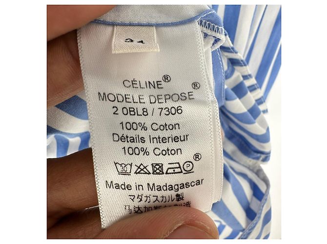 Céline Camicia Celine con bottoni a righe in cotone azzurro chiaro Blu Blu chiaro - vista 7