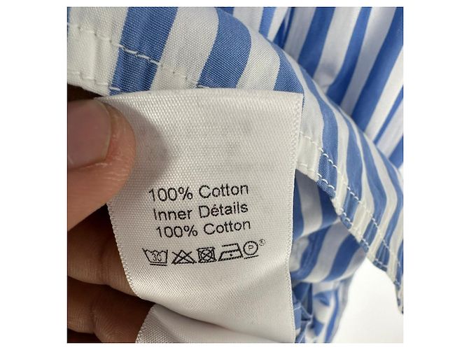 Céline Camicia Celine con bottoni a righe in cotone azzurro chiaro Blu Blu chiaro - vista 8
