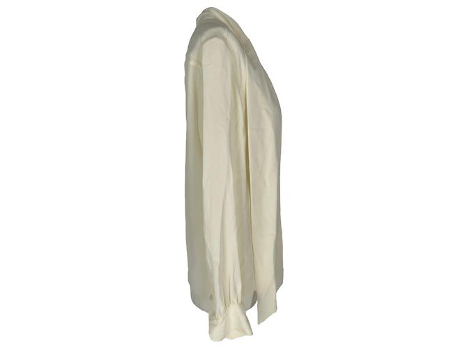 Céline Camicetta Celine con scollo a drapé in acetato crema Bianco Crudo - vista 3