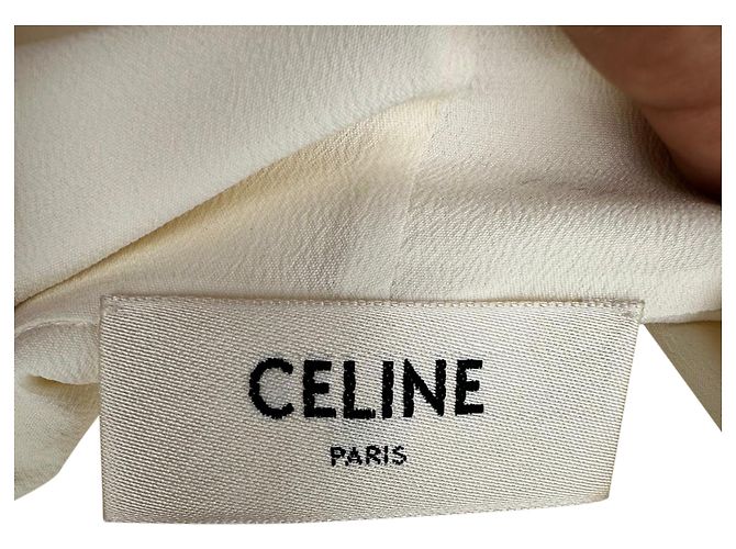 Céline Camicetta Celine con scollo a drapé in acetato crema Bianco Crudo - vista 4