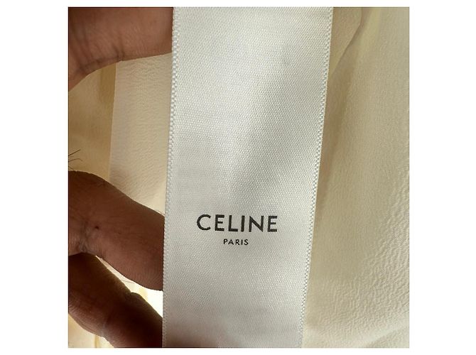 Céline Camicetta Celine con scollo a drapé in acetato crema Bianco Crudo - vista 6