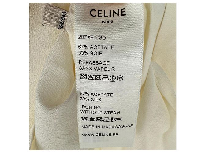 Céline Camicetta Celine con scollo a drapé in acetato crema Bianco Crudo - vista 9