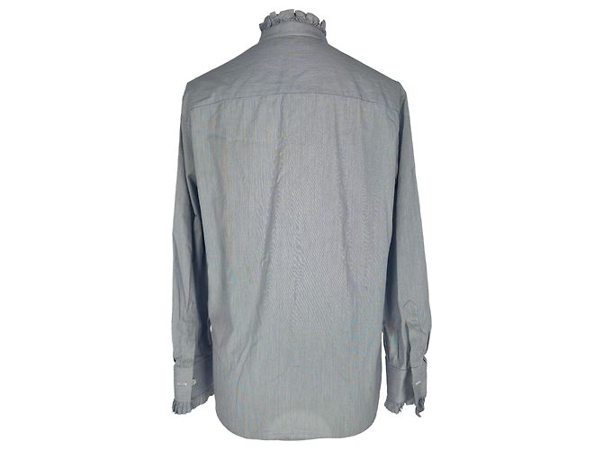 Céline Camicia Celine Classic con scollo a volant e righe in cotone multicolore - vista 3