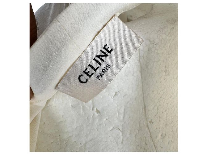 Céline Blusa Celine Vintage com gravata embutida em acetato amarelo pastel - vista 4