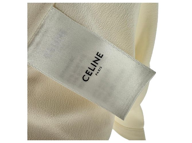 Céline Blusa Celine Vintage com gravata embutida em acetato amarelo pastel - vista 7