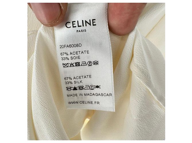 Céline Blusa Celine Vintage com gravata embutida em acetato amarelo pastel - vista 9