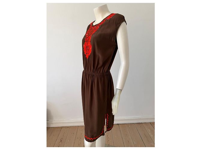 Abito corto in seta marrone ricamato Milly New York - vista 3