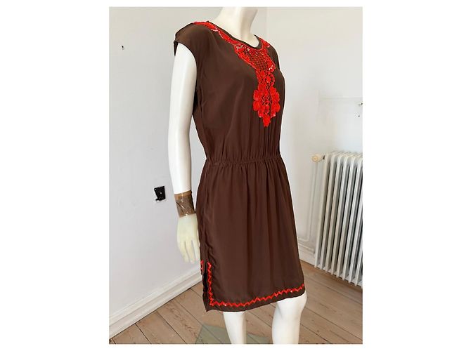 Abito corto in seta marrone ricamato Milly New York - vista 4