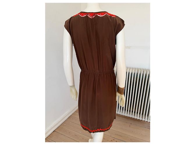 Abito corto in seta marrone ricamato Milly New York - vista 5