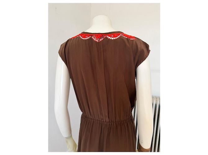 Abito corto in seta marrone ricamato Milly New York - vista 6