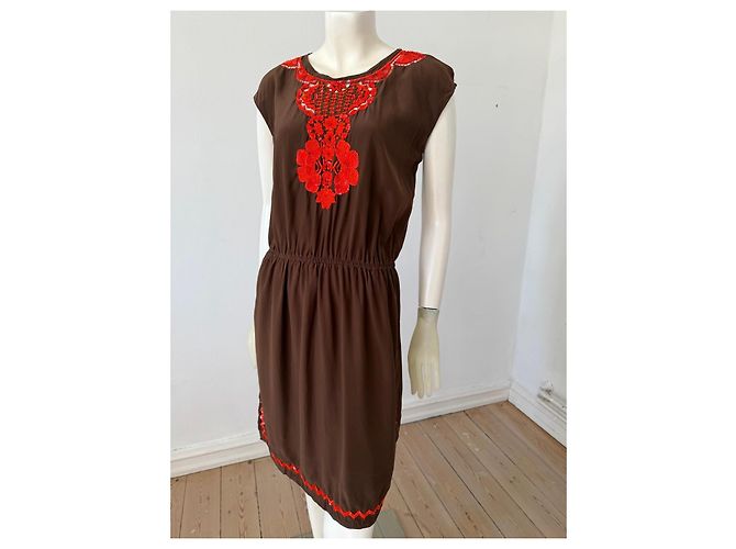 Abito corto in seta marrone ricamato Milly New York - vista 7