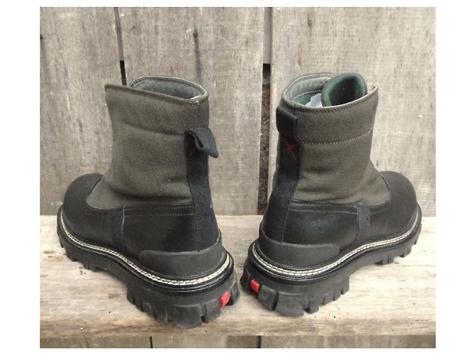 Stivali Prada in pelle e tela nero e kaki Cachi - vista 4